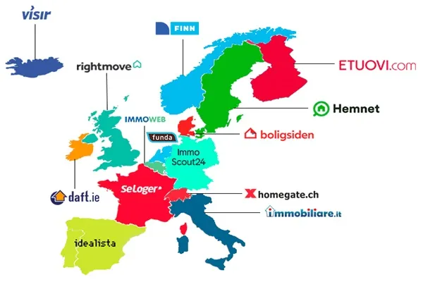 Țări europene cu sigla unui site imobiliar de top